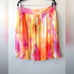 Liz Claiborne Pink & Orange Watercolor Chiffon Midi Skirt Coquette Size 8 Fairy